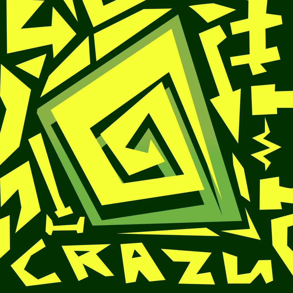 Front cover for the CD, showing a bold and sharply angular yellow spiral. 'CRAZU' is written in similarly angular letters below.
